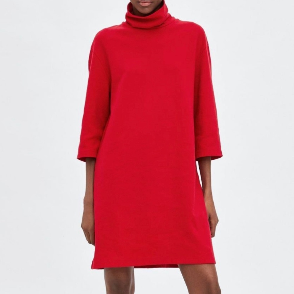 Zara - Red 3/4 Sleeve Turtle Neck Dress